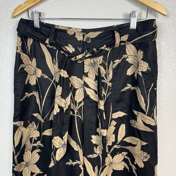 Ralph Lauren Women’s 100% Linen Black and Tan Tropical Floral Wide Leg Pants 6 - Picture 2 of 13